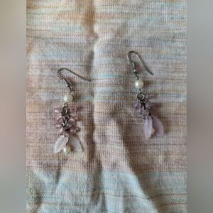 Dangle Drop Earrings Pink Faux‎ Pearl Beaded Elegant Feminine Jewelry